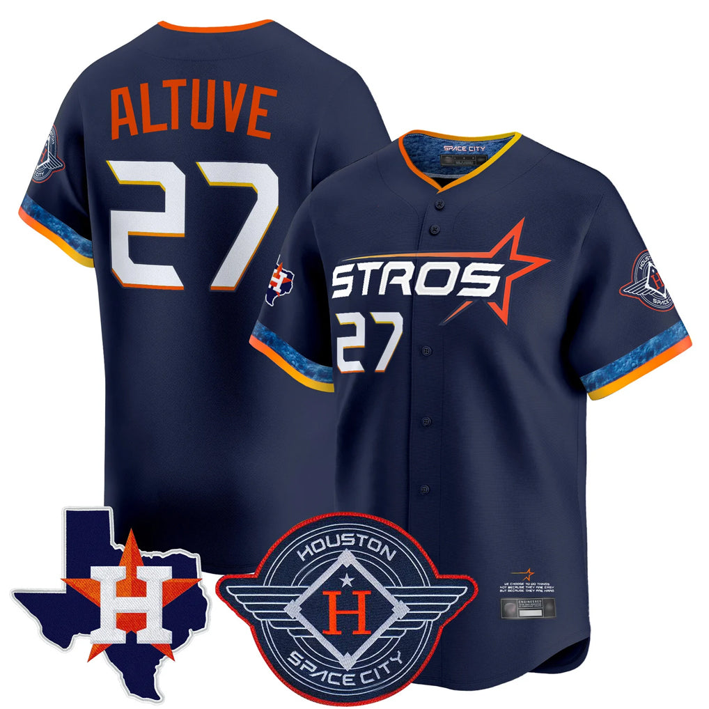 Silnrao H.Astros #27 Jose Altuve Player Navy City Connect Texas Patch Vapor Premier Limited Home Stitched Jerseys