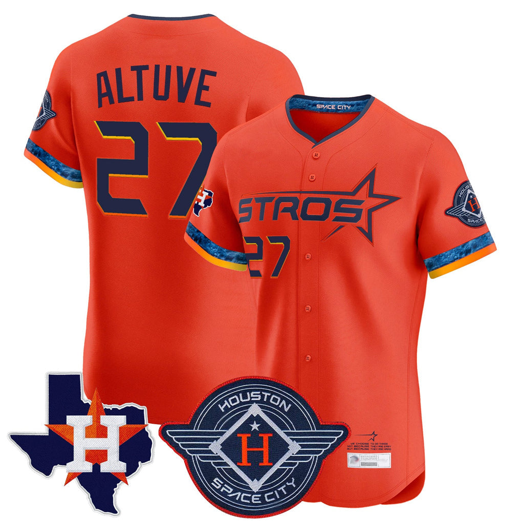 Silnrao H.Astros #27 Jose Altuve Player Orange City Connect Texas Patch Vapor Premier Limited Elite Home Stitched Jerseys