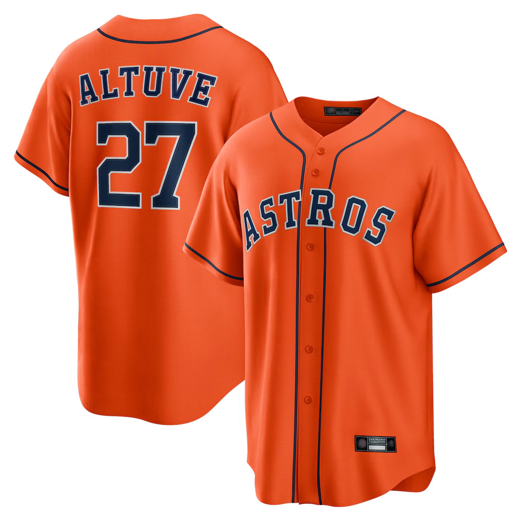 Silnrao H.Astros #27 Jose Altuve Player Orange Home Game Stitched Jerseys