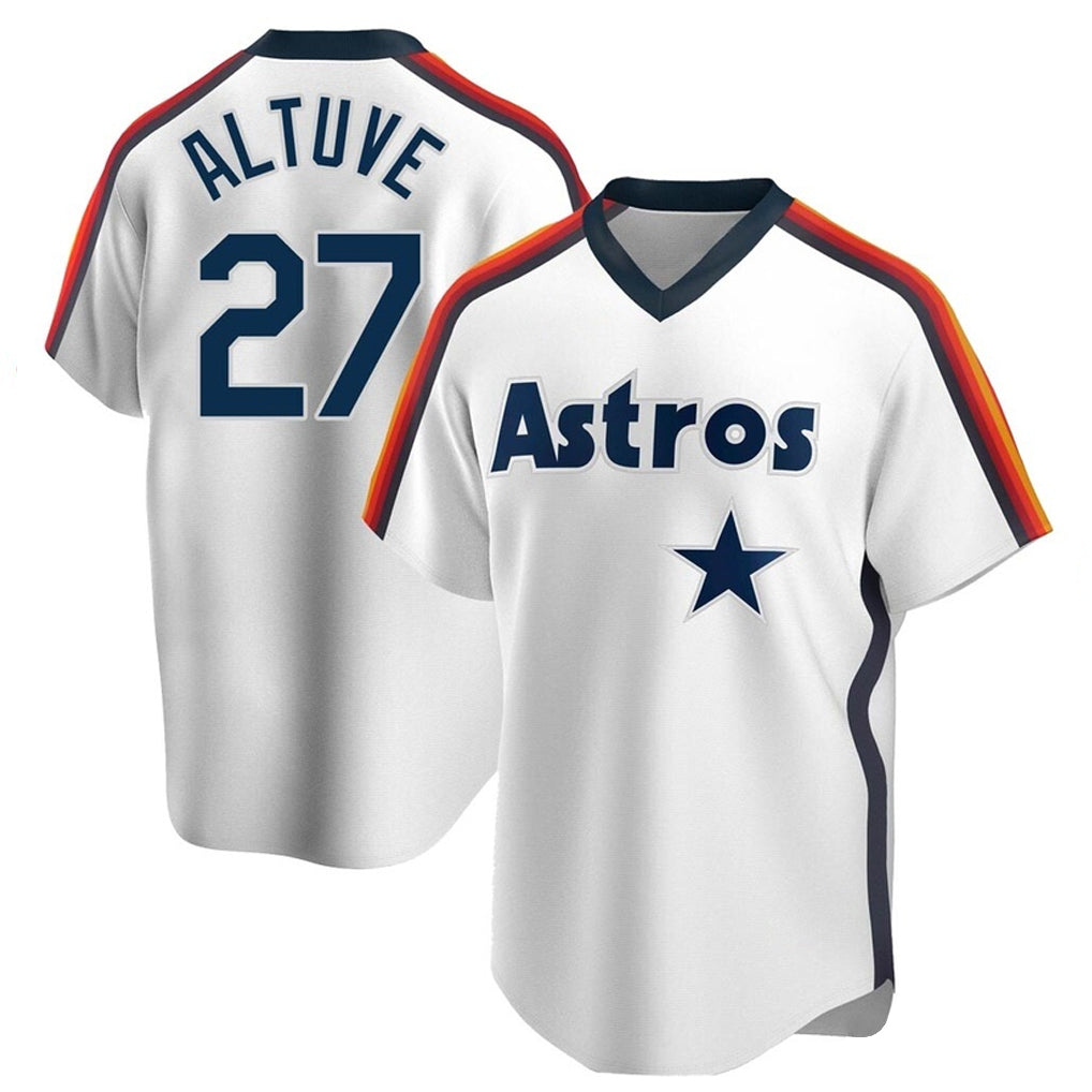 Silnrao H.Astros #27 Jose Altuve Player White Cooperstown Collection T-shirt Stitched Jerseys