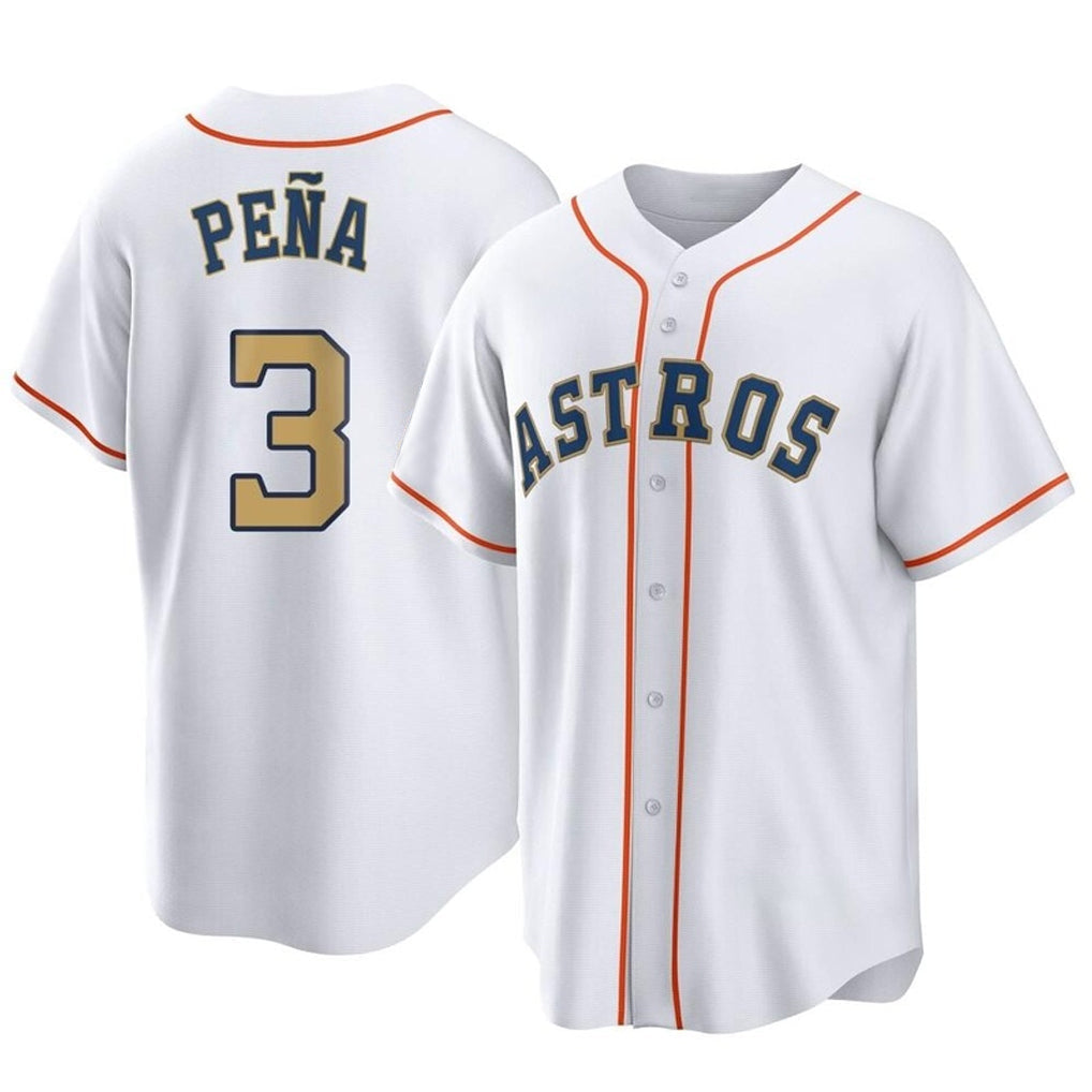 Silnrao H.Astros #3 Jeremy Pe?a Player Gold Collection Game Home Stitched Jerseys