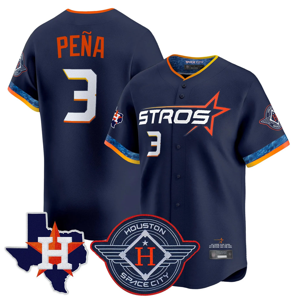 Silnrao H.Astros #3 Jeremy Pe?a Player Navy City Connect Texas Patch Vapor Premier Limited Home Stitched Jerseys