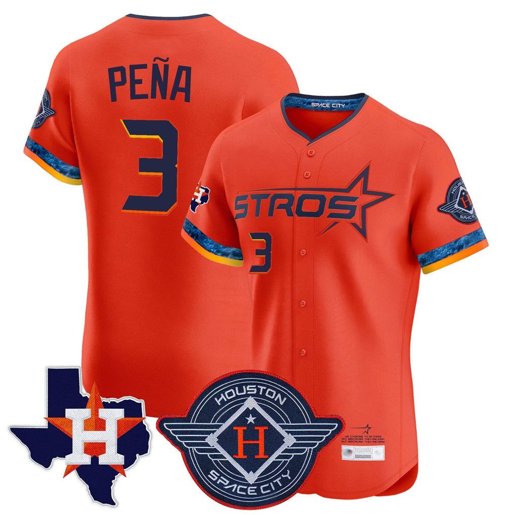 Silnrao H.Astros #3 Jeremy Pe?a Player Orange City Connect Texas Patch Vapor Premier Limited Elite Home Stitched Jerseys