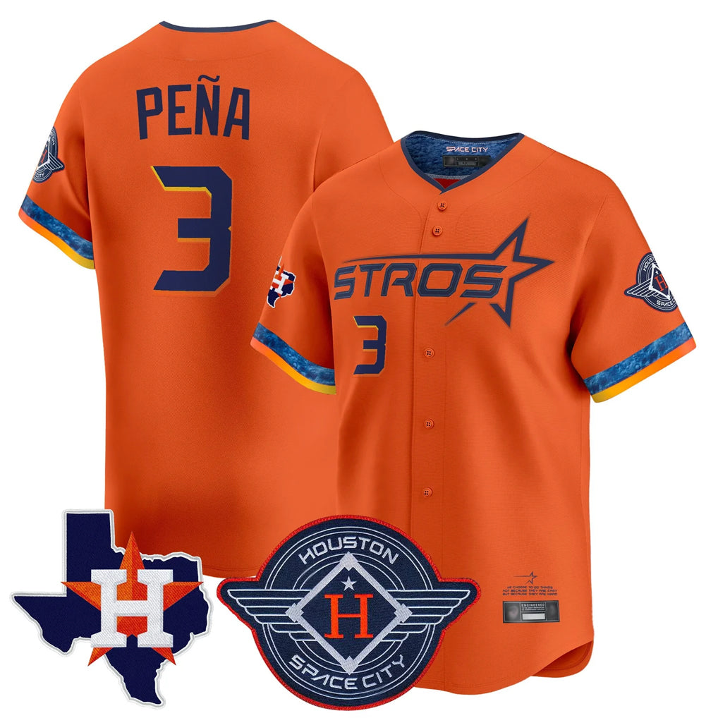 Silnrao H.Astros #3 Jeremy Pe?a Player Orange City Connect Texas Patch Vapor Premier Limited Home Stitched Jerseys