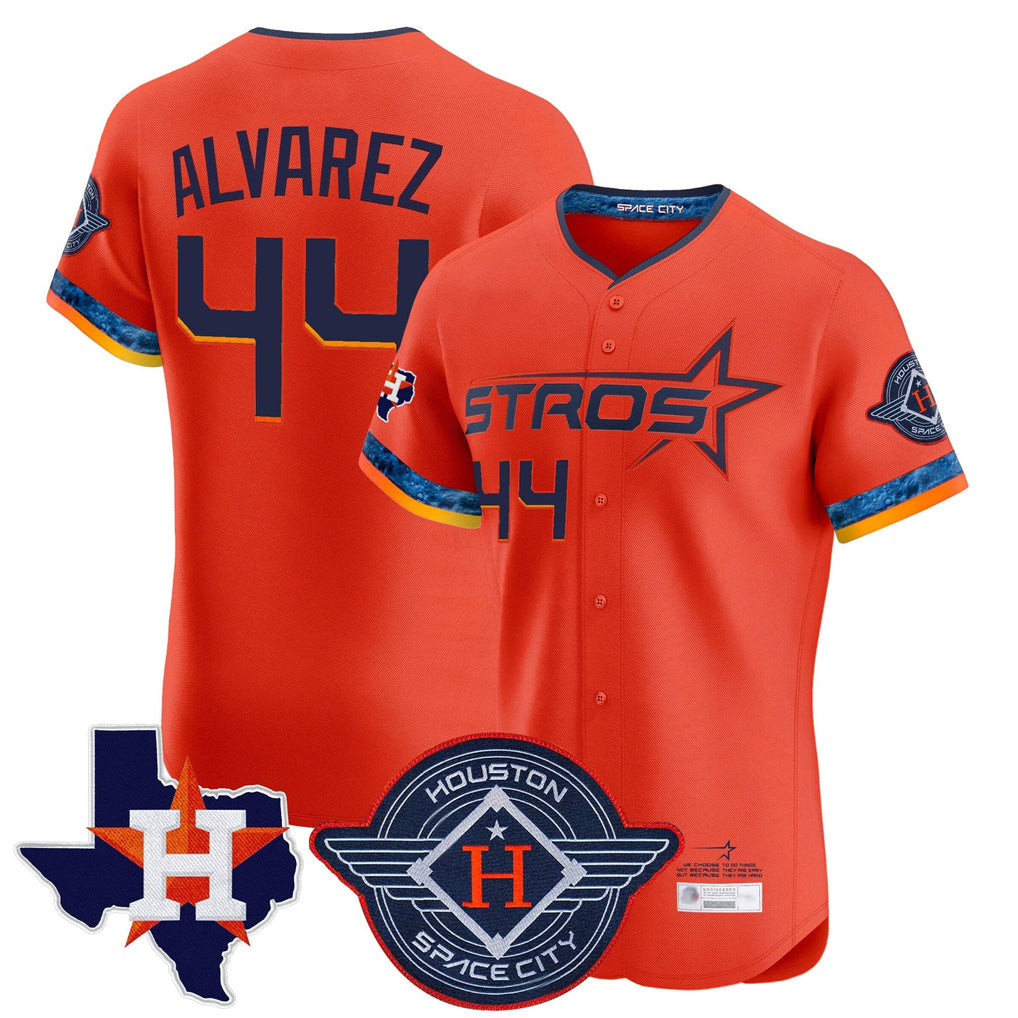 Silnrao H.Astros #44 Yordan Alvarez Player Orange City Connect Texas Patch Vapor Premier Limited Elite Home Stitched Jerseys