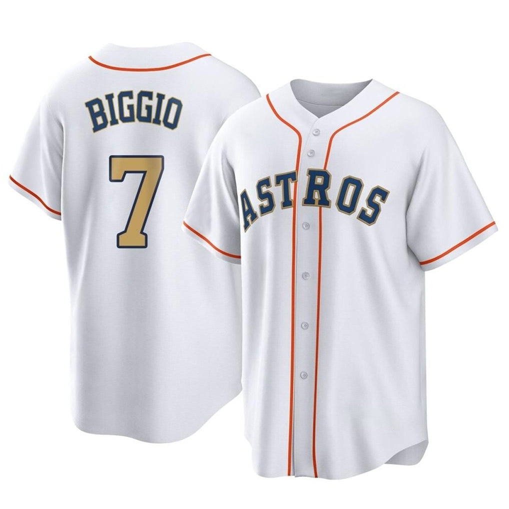 Silnrao H.Astros #7 Craig Biggio Player Gold Collection Game Home Stitched Jerseys