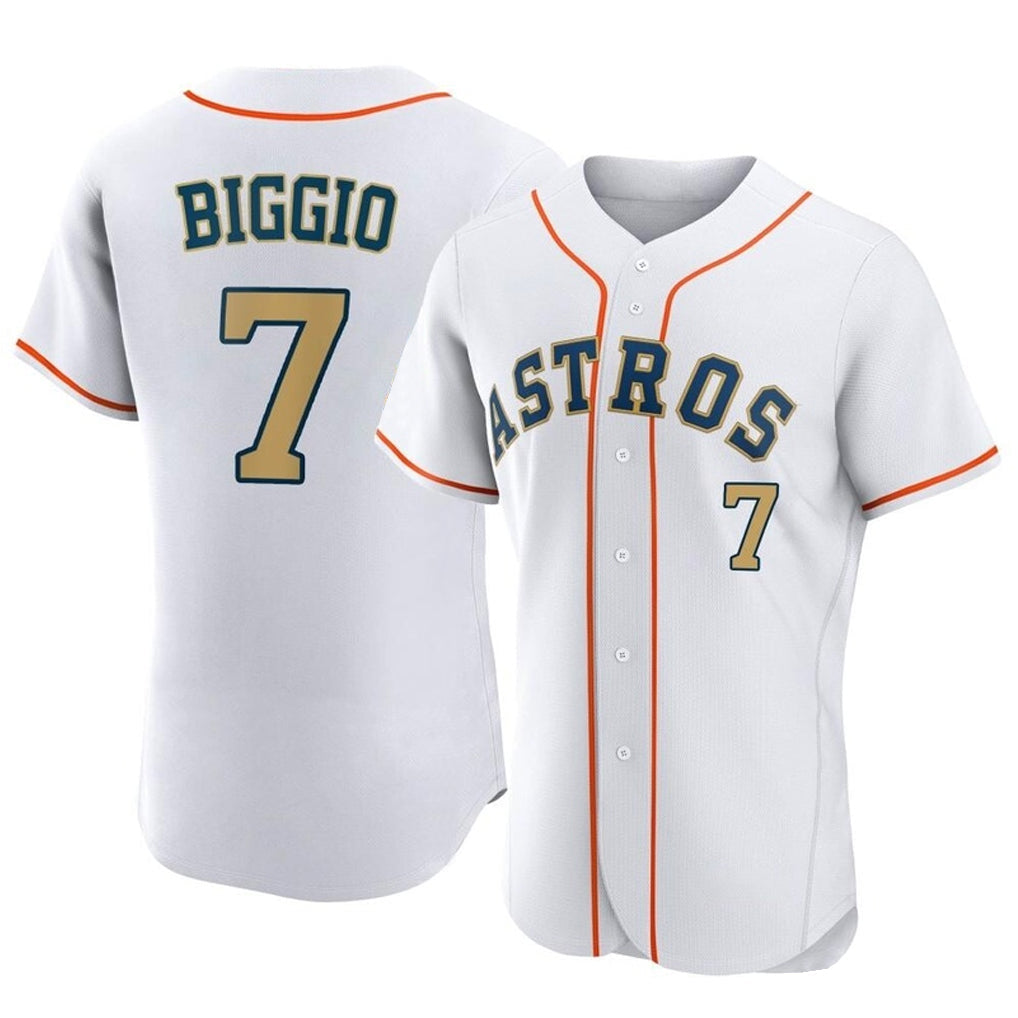 Silnrao H.Astros #7 Craig Biggio Player Gold Collection Limited Elite Home Stitched Jerseys
