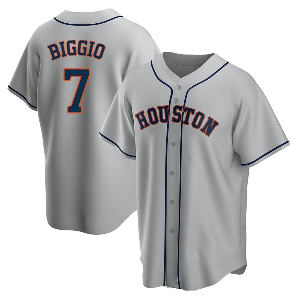 Silnrao H.Astros #7 Craig Biggio Player Gray Home Game Stitched Jerseys