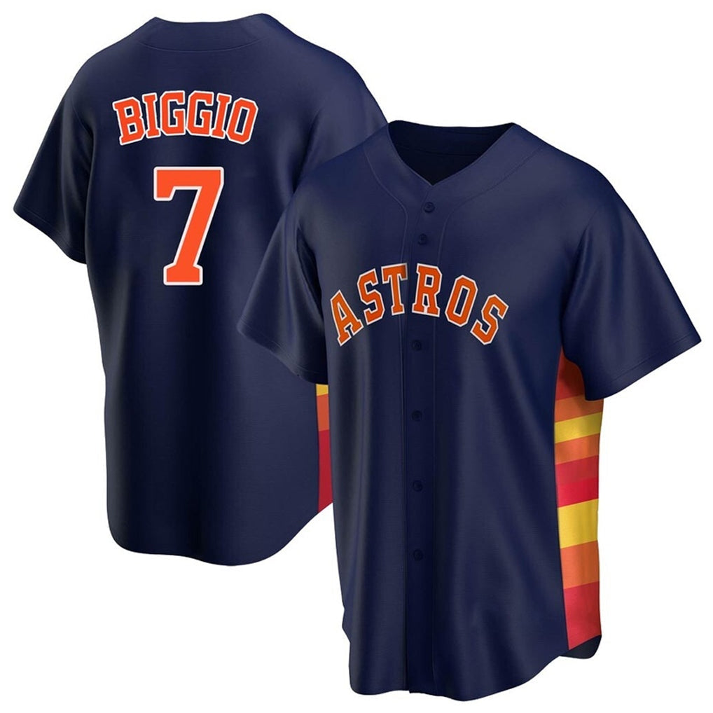Silnrao H.Astros #7 Craig Biggio Player Navy Home Game Stitched Jerseys