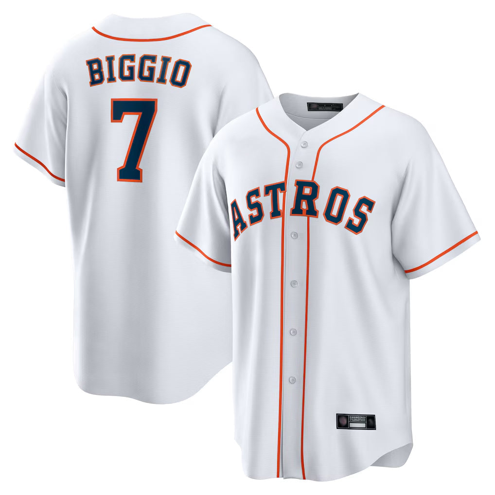Silnrao H.Astros #7 Craig Biggio Player White Home Game Stitched Jerseys