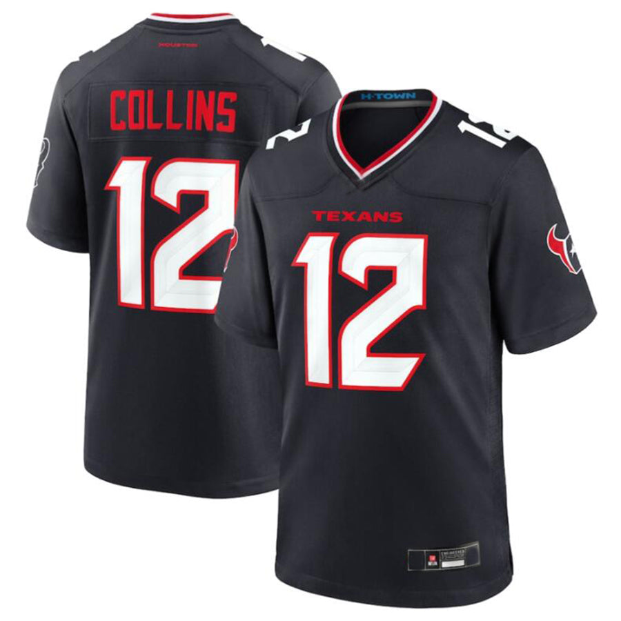 Silnrao H.Texans #12 Nico Collins Navy Game Jersey American Stitched Jerseys