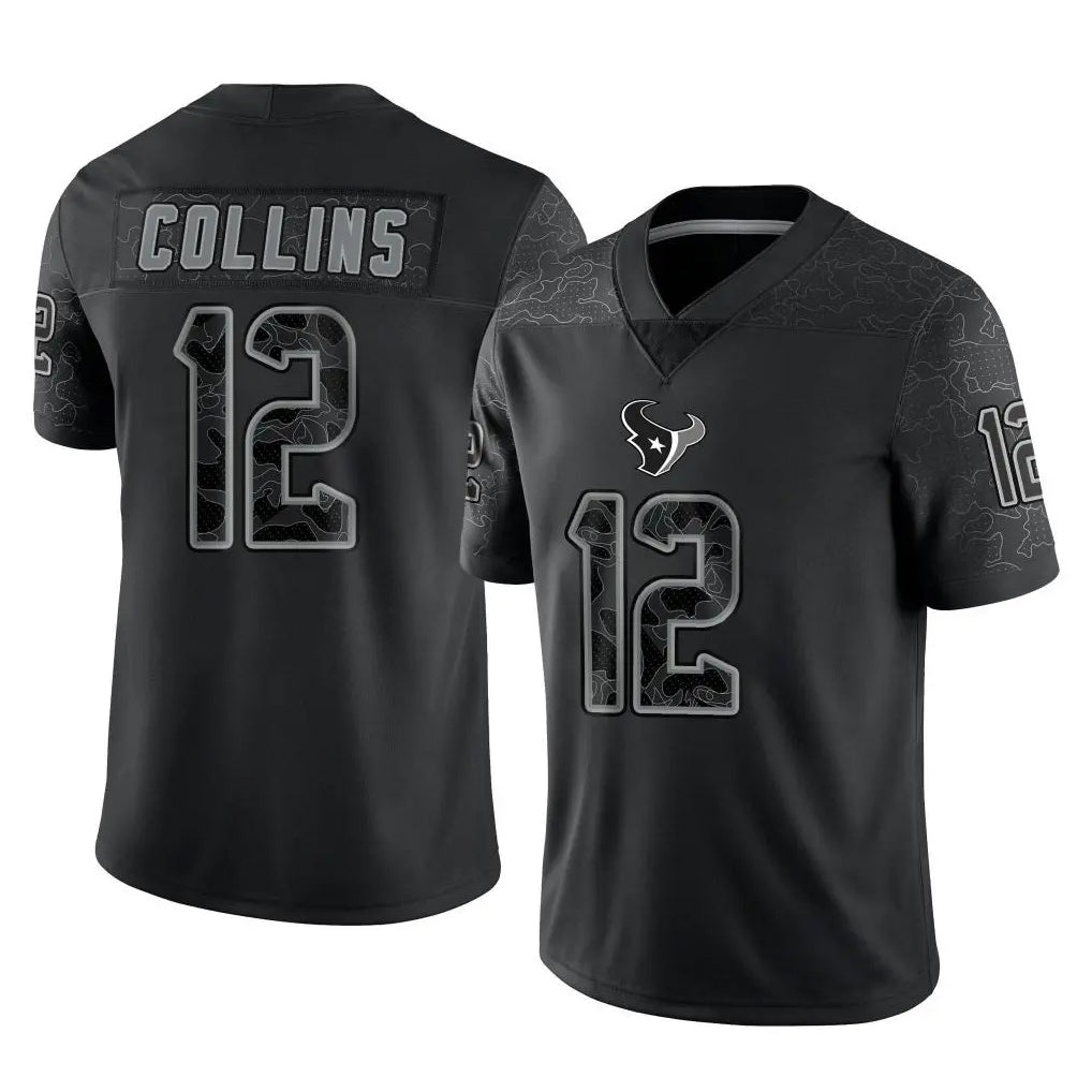 Silnrao H.Texans #12 Nico Collins Player Black REFLECTIVE Limited Stitched Jerseys