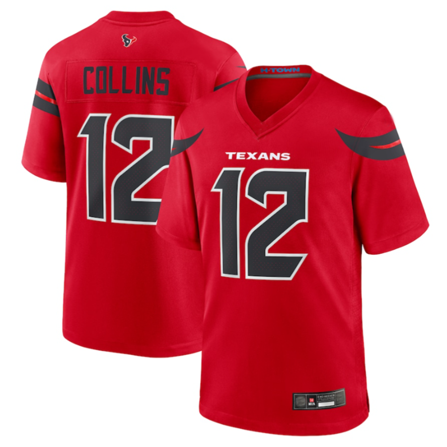 Silnrao H.Texans #12 Nico Collins Red Player Game Jersey American Stitched Jerseys