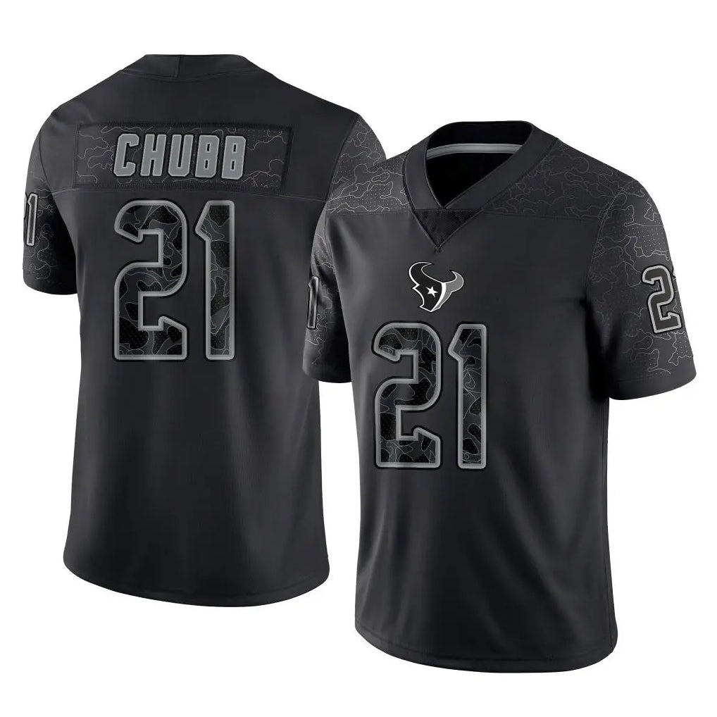 Silnrao H.Texans #21 Nick Chubb Player Black REFLECTIVE Limited Stitched Jerseys