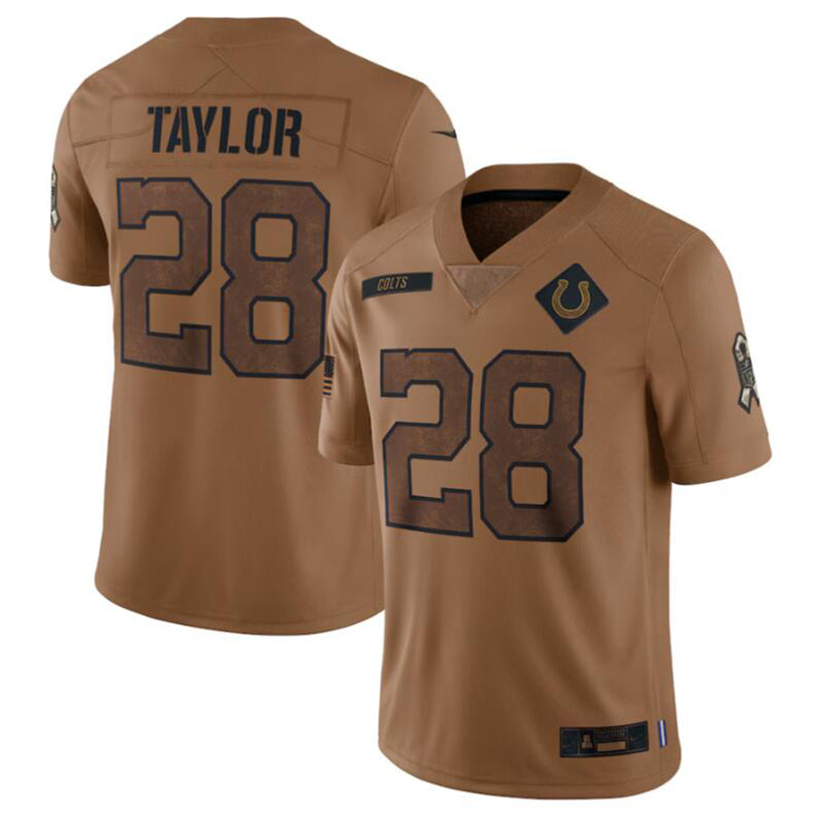 Silnrao I.Colts #28 Jonathan Taylor Brown 2023 Salute To Service Limited Jersey Stitched Jerseys