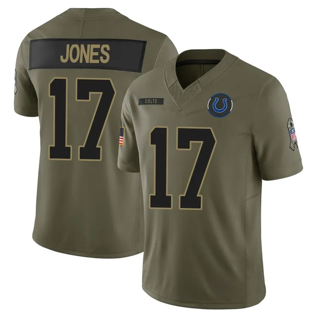 Silnrao IN.Colts #17 Daniel Jones Player Salute to Service Limited Olive Stitched Jerseys