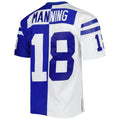 Silnrao IN.Colts #18 Peyton Manning Mitchell & Ness Royal-White Split Legacy Replica Stitched Jerseys