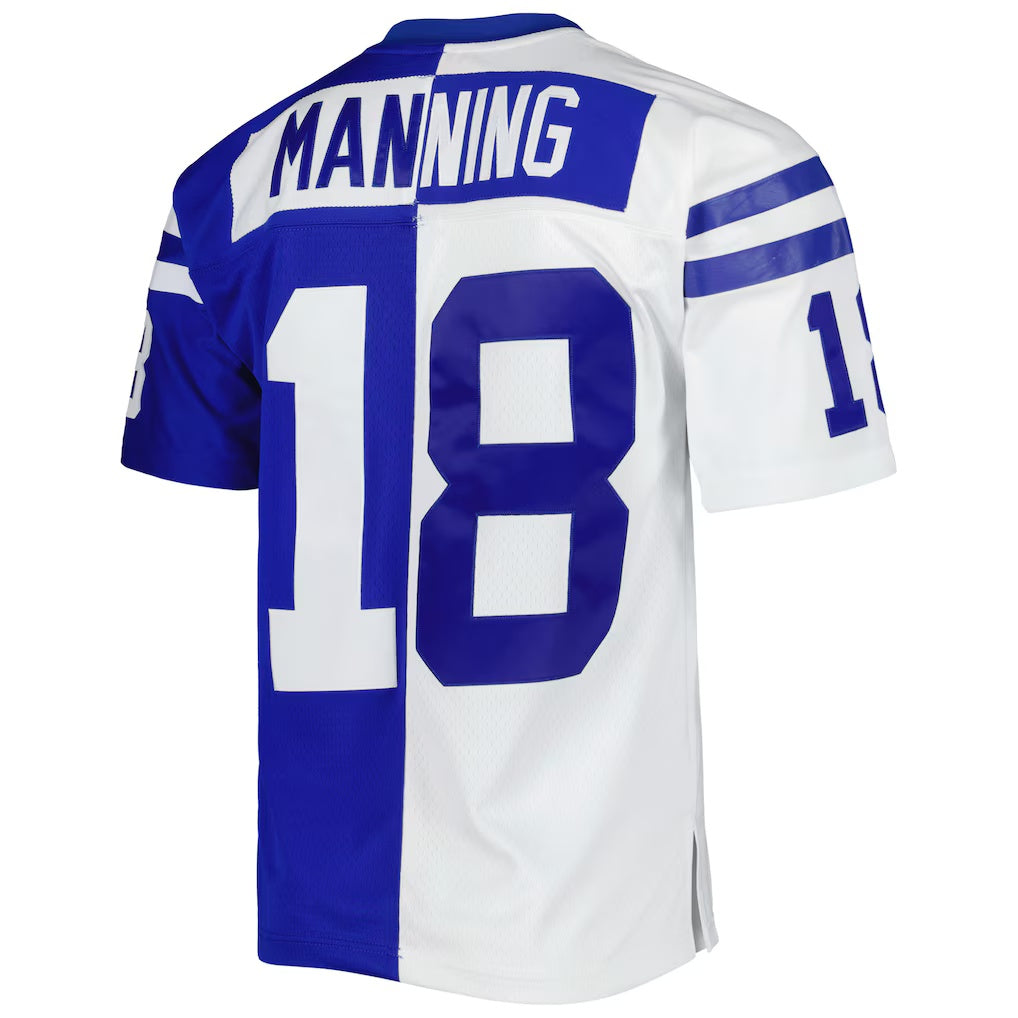 Silnrao IN.Colts #18 Peyton Manning Mitchell & Ness Royal-White Split Legacy Replica Stitched Jerseys