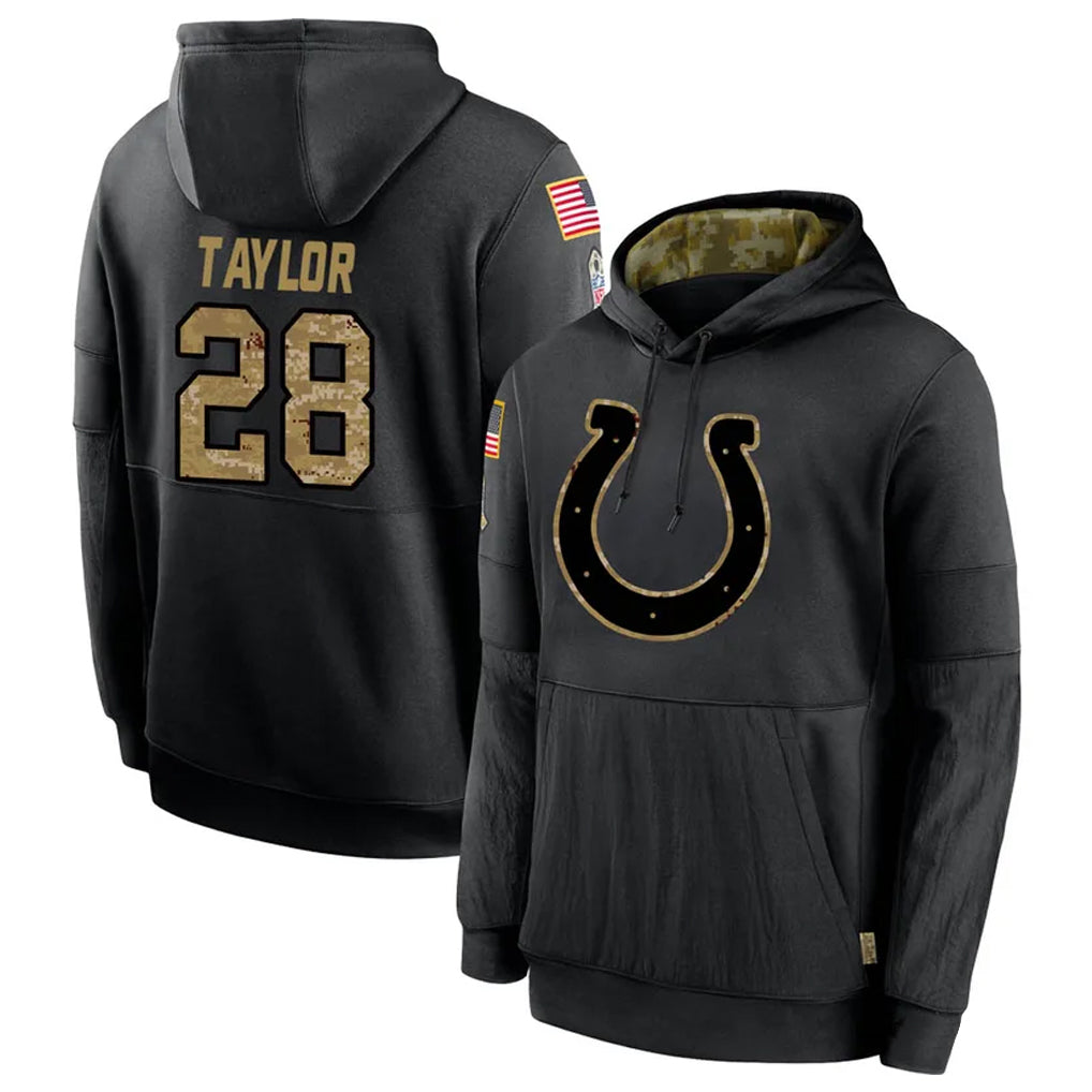 Silnrao IN.Colts #28 Jonathan Taylor Player Black Salute To Service Hoodies Stitched Jerseys
