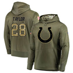 Silnrao IN.Colts #28 Jonathan Taylor Player Olive Salute To Service Hoodies Stitched Jerseys
