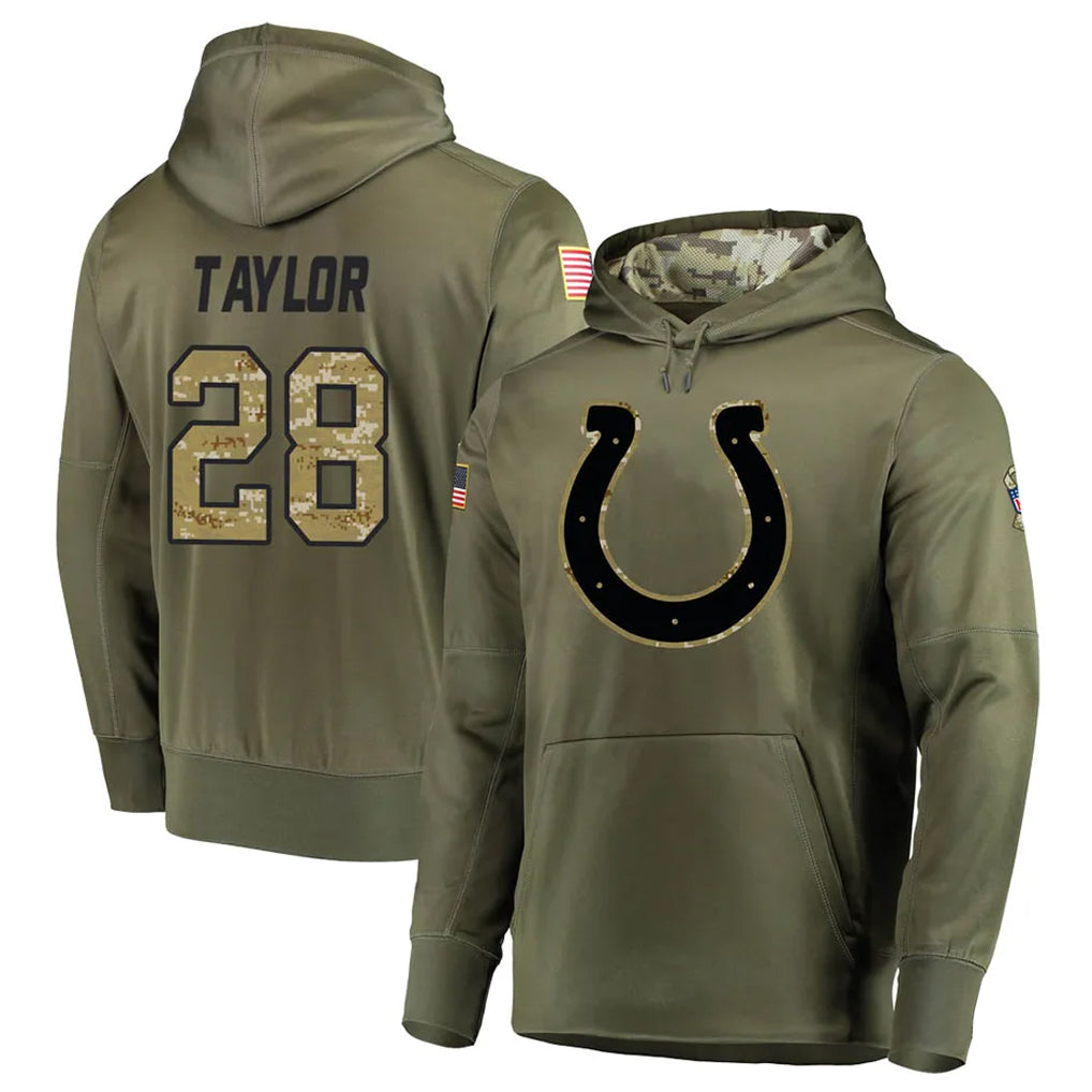 Silnrao IN.Colts #28 Jonathan Taylor Player Olive Salute To Service Hoodies Stitched Jerseys