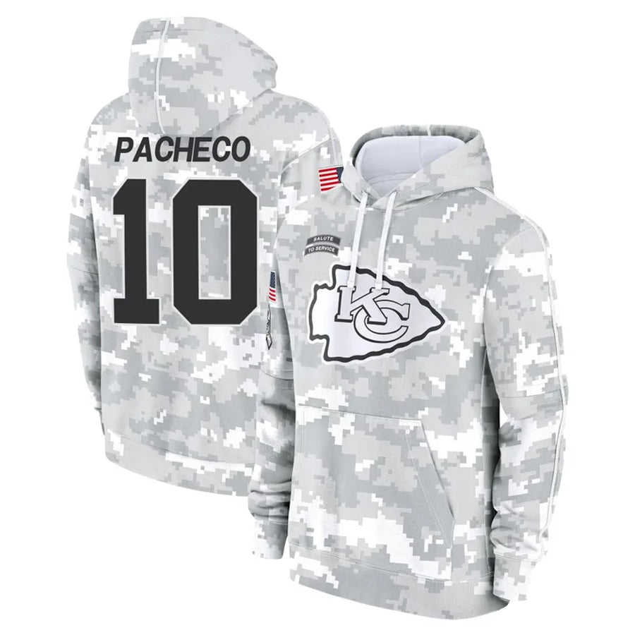 Silnrao KC.Chiefs #10 Isiah Pacheco Player Salute to Service Hoodies Stitched Jerseys