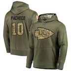 Silnrao KC.Chiefs #10 Isiah Pacheco Player Salute to Service Limited Olive Hoodies Stitched Jerseys