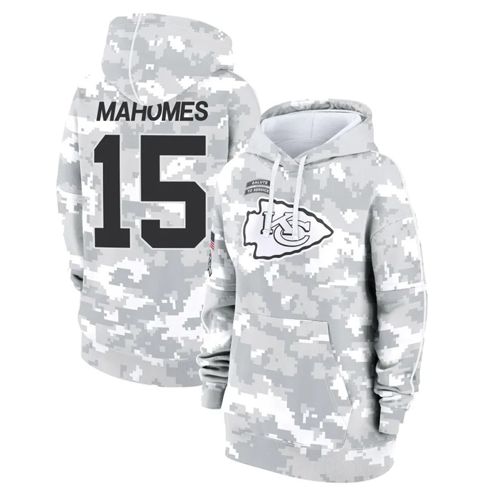 Silnrao KC.Chiefs #15 Patrick Mahomes Player Arctic Camo Salute to Service Hoodies Stitched Jerseys