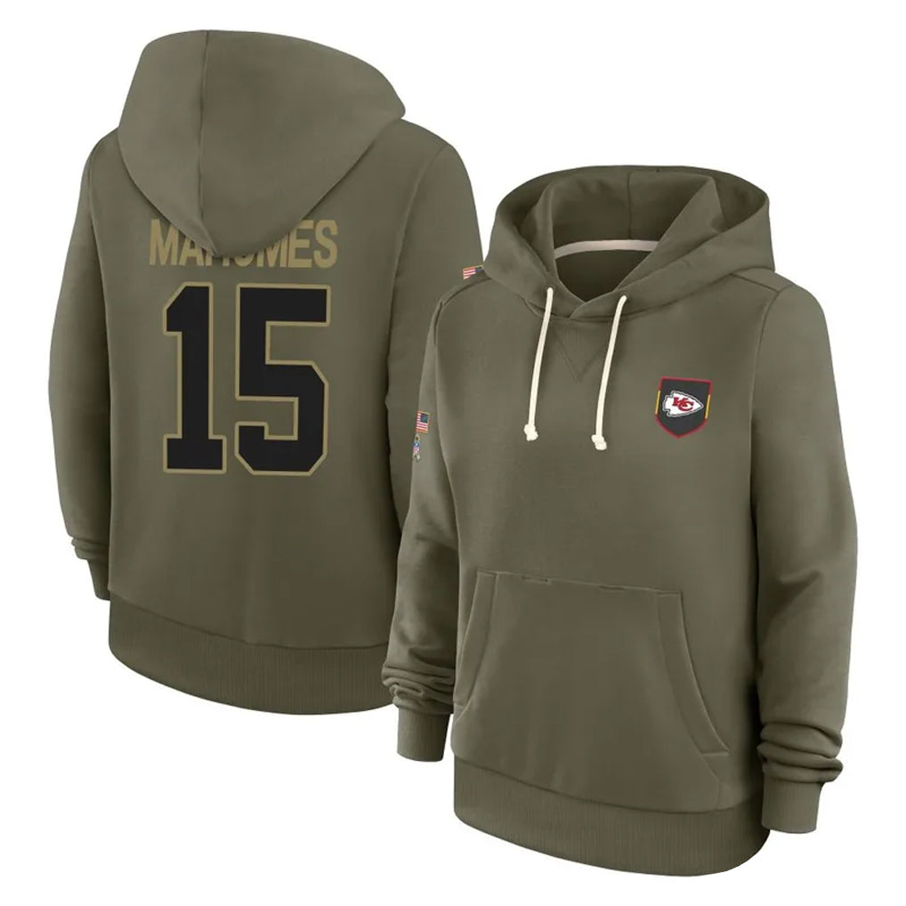 Silnrao KC.Chiefs #15 Patrick Mahomes Player Olive Salute to Service Hoodies Stitched Jerseys