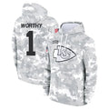Silnrao KC.Chiefs #1 Xavier Worthy Player Arctic Camo Salute to Service Hoodies Stitched Jerseys