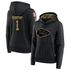 Silnrao KC.Chiefs #1 Xavier Worthy Player Black Salute to Service Hoodies Stitched Jerseys