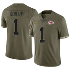 Silnrao KC.Chiefs #1 Xavier Worthy Player Olive Salute To Service Stitched Jerseys