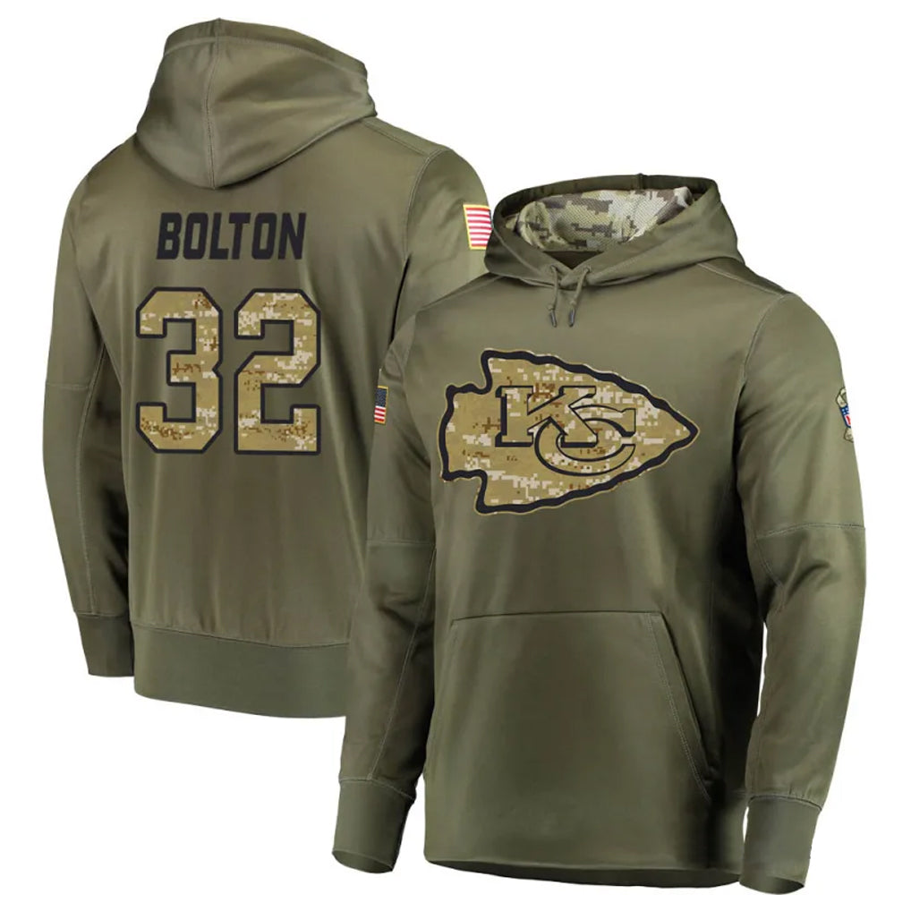 Silnrao KC.Chiefs #32 Nick Bolton Player Salute to Service Limited Olive Hoodies Stitched Jerseys