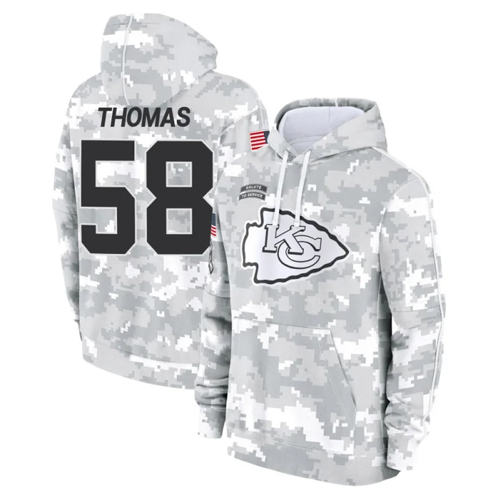 Silnrao KC.Chiefs #58 Derrick Thomas Player Arctic Camo Salute to Service Hoodies Stitched Jerseys
