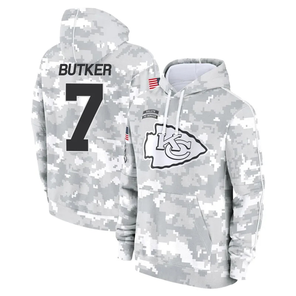 Silnrao KC.Chiefs #7 Harrison Butker Player Arctic Camo Salute to Service Hoodies Stitched Jerseys