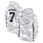 Silnrao KC.Chiefs #7 Harrison Butker Player Arctic Camo Salute to Service Hoodies Stitched Jerseys
