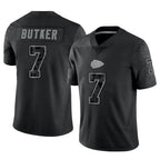 Silnrao KC.Chiefs #7 Harrison Butker Player Black RFLCTV Limited Stitched Jerseys