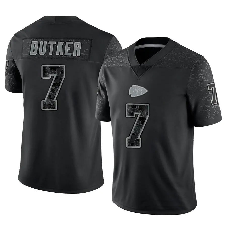 Silnrao KC.Chiefs #7 Harrison Butker Player Black RFLCTV Limited Stitched Jerseys
