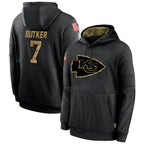 Silnrao KC.Chiefs #7 Harrison Butker Player Black Salute to Service Hoodies Stitched Jerseys