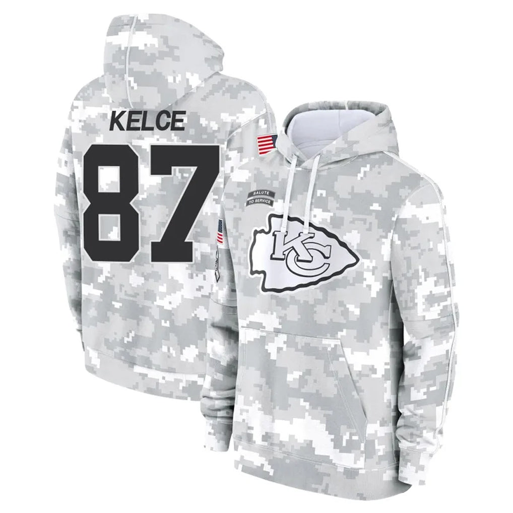 Silnrao KC.Chiefs #87 Travis Kelce Player Arctic Camo Salute to Service Hoodies Stitched Jerseys