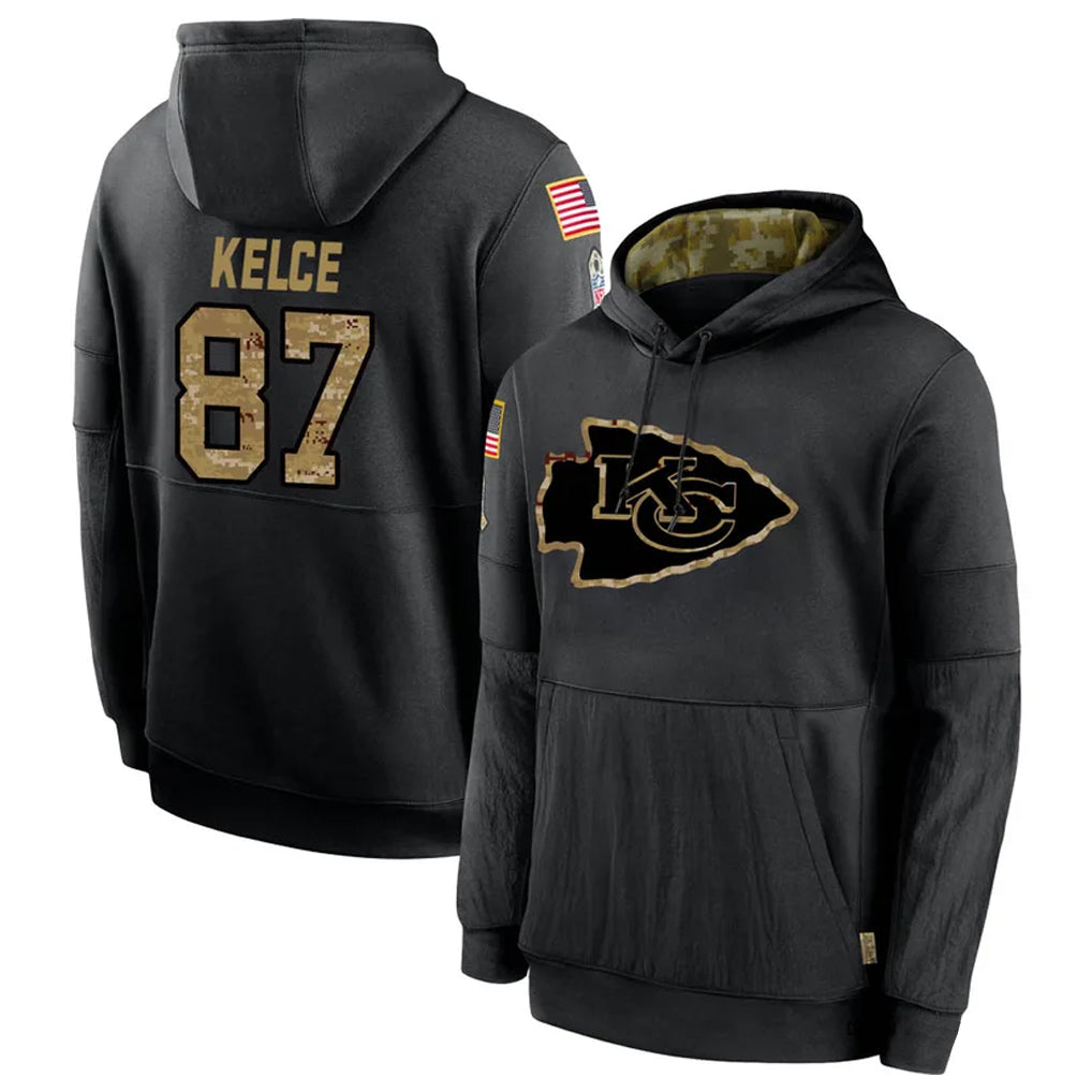 Silnrao KC.Chiefs #87 Travis Kelce Player Black Salute to Service Hoodies Stitched Jerseys