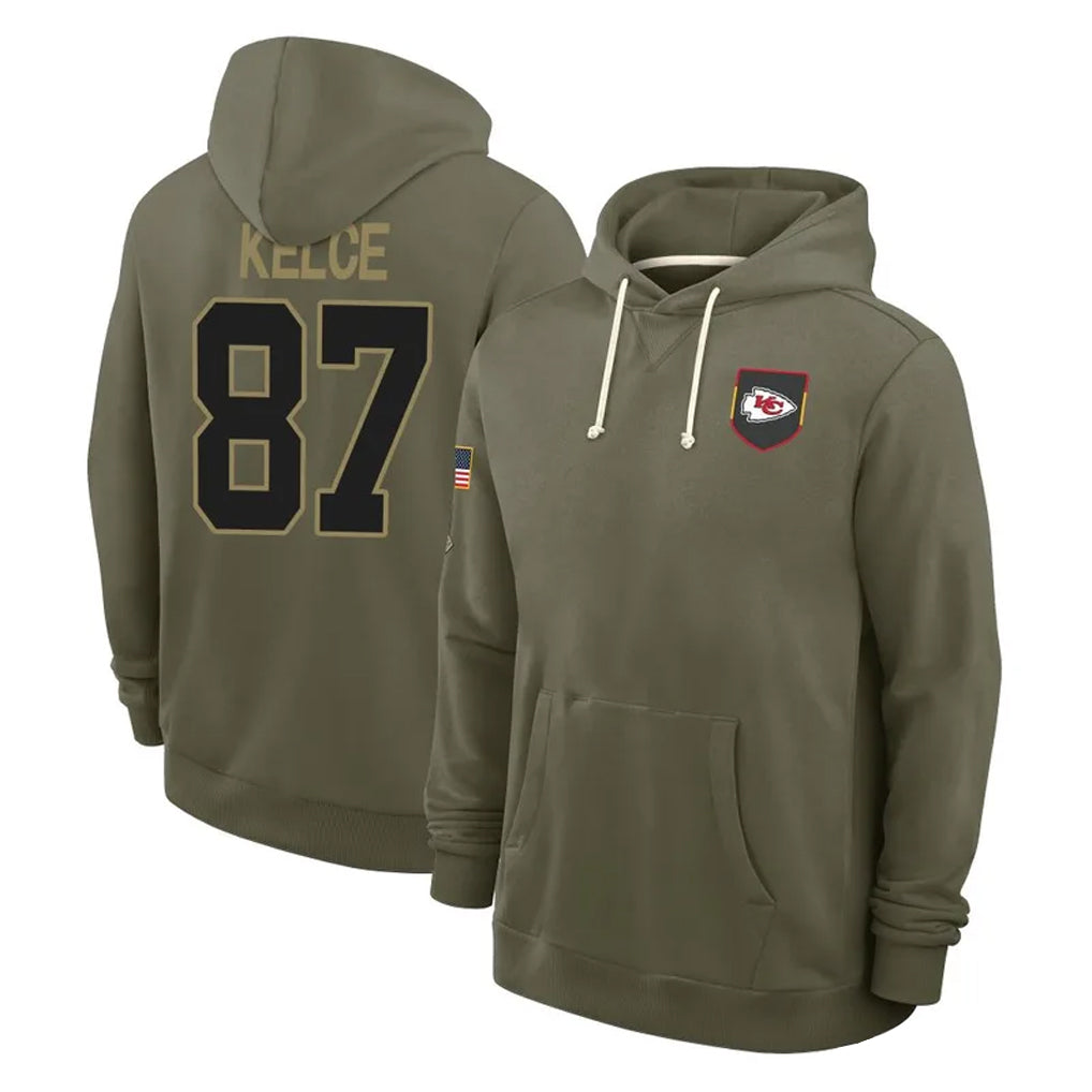 Silnrao KC.Chiefs #87 Travis Kelce Player Olive Salute to Service Hoodies Stitched Jerseys