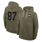 Silnrao KC.Chiefs #87 Travis Kelce Player Olive Salute to Service Hoodies Stitched Jerseys