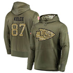 Silnrao KC.Chiefs #87 Travis Kelce Player Salute to Service Limited Olive Hoodies Stitched Jerseys