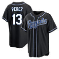Silnrao KC.Royals #13 Salvador Perez Player Black Carbon Fashion Home Game Stitched Jerseys