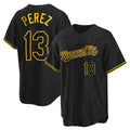 Silnrao KC.Royals #13 Salvador Perez Player Black Snake Skin City Game Stitched Jerseys