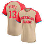 Silnrao KC.Royals #13 Salvador Perez Player Cream American League All-Star Limited Elite Home Stitched Jerseys