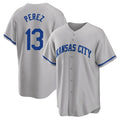 Silnrao KC.Royals #13 Salvador Perez Player Gray Game Home Stitched Jerseys