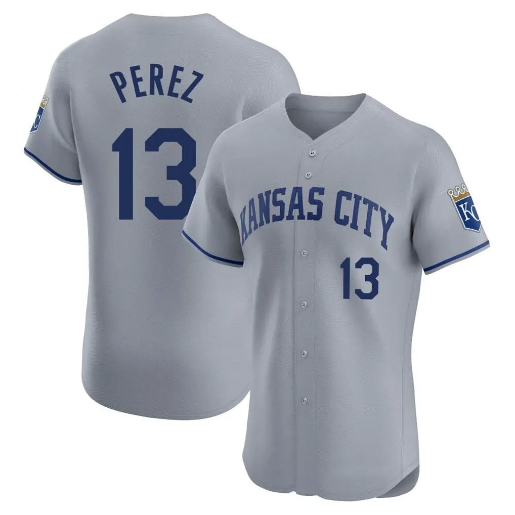 Silnrao KC.Royals #13 Salvador Perez Player Gray Limited Elite Home Stitched Jerseys