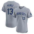 Silnrao KC.Royals #13 Salvador Perez Player Gray Limited Elite Home Stitched Jerseys